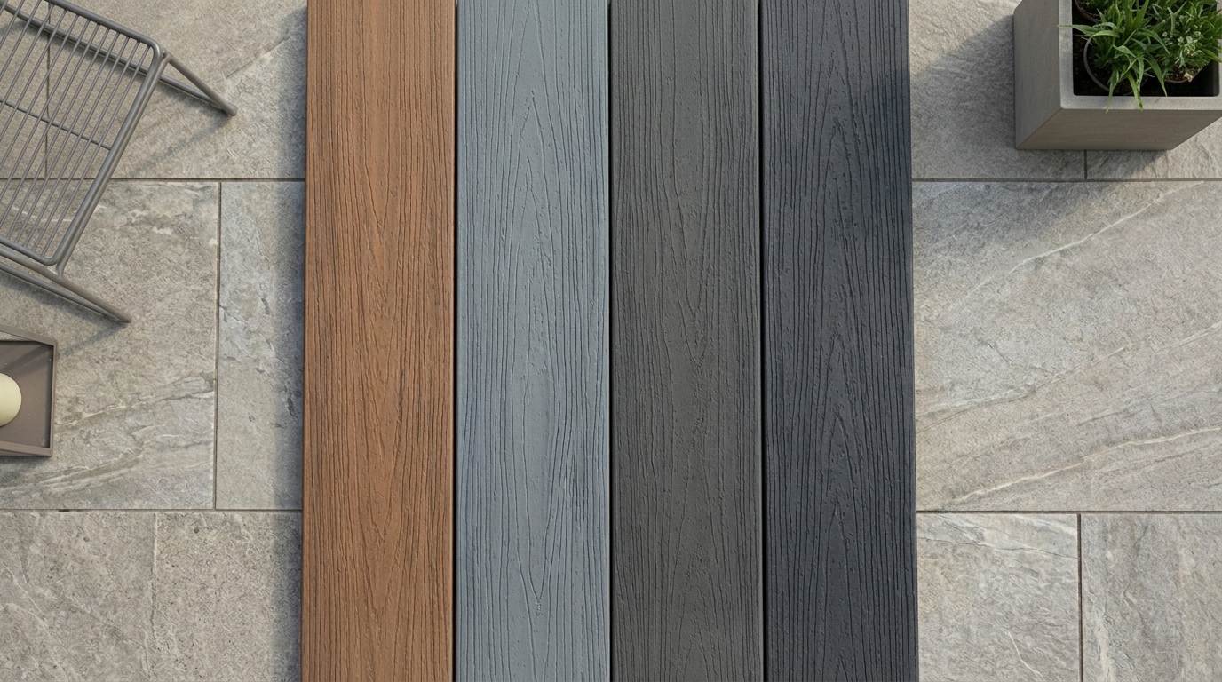 Composite deck boards on a backyard deck