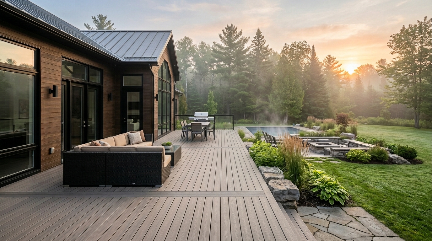 Premium PVC deck in a Canadian backyard
